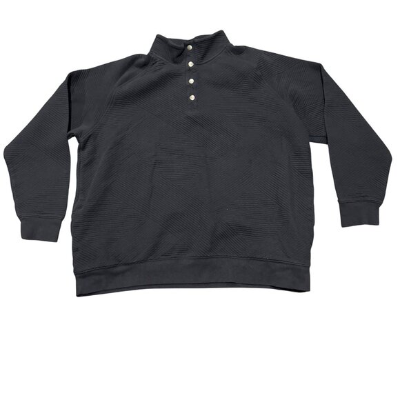 Goodfellow Black Textured Pullover Sweatshirt XL Snap Collar Ribbed Cuffs Hem - Picture 1 of 4